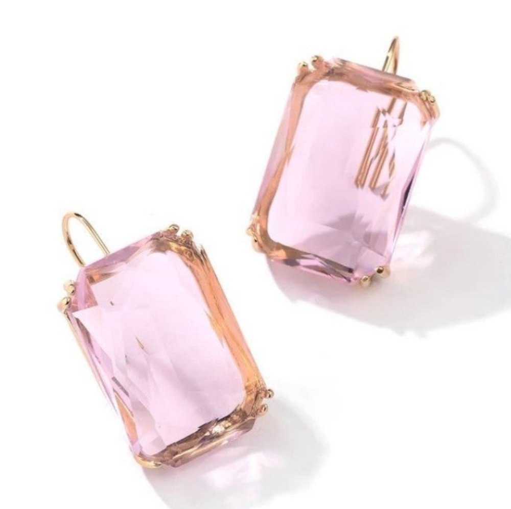 Square Transparent Glass Drop Earrings Blush Pink